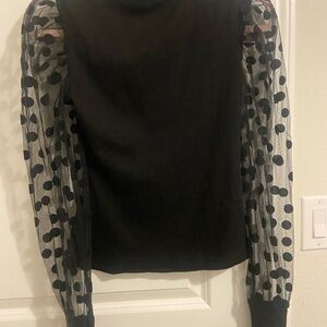 Black Top with Sheer Polka Dot Sleeves